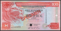 Hong Kong & Shanghai Banking Corporation, specimen $100, 1 January 1993, serial number AA000000, specimen number...