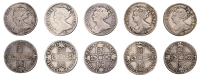 Anne, Shillings (5), 1707e*, 1708e, 1708e* (ESC 1425, 1433; S 3609A, 3612) [5]. All fair or better	 £100-£120