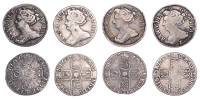 Anne, Sixpences (4), 1708e (2), 1708e* (2) (ESC 1592, 1593; S 3620, 3621) [4]. Fair to good fine, scarce	 £100-£120
