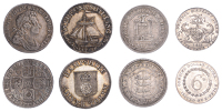 George I, Shilling, 1723 first bust, ssc (ESC 1586; S 3648); HAMPSHIRE, Shilling Token, 1811, arms, rev. sloop...