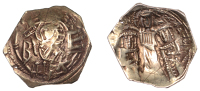 Andronicus II and Michael IX (1295-1320), Hyperpyron, Constantinople, facing bust of the Virgin Mary, orans, within...