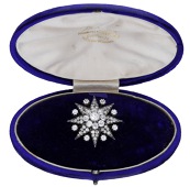 A diamond star brooch / hair pin, circa 1890, with central cluster, set throughout with old brilliant and rose-cut...