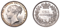 Victoria (1837-1901), Shilling, 1864, die 65, 5.68g/6h (ESC 3024; S 3905). Trifling hairlines, otherwise brilliant...