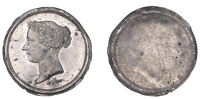 Victoria (1837-1901), Uniface trial for the obv. of a Pattern Shilling, [1863], in white metal, by C. Wiener, bust...