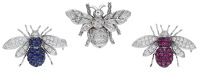 Three diamond and gem-set bee brooches, the pair of bee brooches with circular-cut ruby or sapphire thoraxes and...