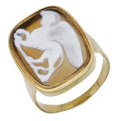 A late 19th century shell cameo ring, carved to depict the profile of a sphinx, to reeded collet setting, mounted in...