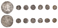 Edward III, Pre-Treaty Groat, series C, mm. cross 1, 4.45g/8h (N 1147; S 1565); Henry VIII, Halfpenny, Canterbury,...