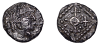 Early Anglo-Saxon Period, Sceatta, Secondary series G [Quentovic], type 3a, draped and diademed bust right, cross...