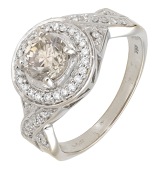 An 18ct gold and diamond cluster ring by Rocks & Co., the central brilliant-cut diamond of brown tint, weighing 0.81...