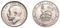 George V (1910-1936), Shilling, 1916, 5.69g/12h (ESC 3805; S 4013). Light obverse bagmarks, otherwise brilliant and...