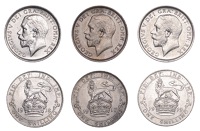 George V (1910-1936), Shillings (3), 1917, 5.66g/12h; 1918, 5.67g/12h; 1919, 5.66g/12h (ESC 3806-8; S 4013) [3]....