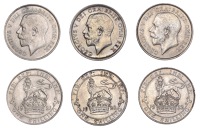 George V (1910-1936), Shillings (3), 1920, bust in high relief, 5.65g/12h (ESC 3809; Davies/Groom 3+B; S 4023);...