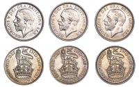 George V (1910-1936), Shillings (3), 1927, 5.66g/12h (ESC 3829; S 4039); 1928, 5.67g/12h (ESC 3832; S 4039); 1929,...