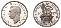 George VI (1936-1952), Proof Shilling, 1947, English type, edge grained, 5.66g/12h (ESC 4181). Tiny spot on King’s...