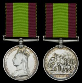The Second Afghan War Medal awarded to Private J. Holmes, 66th Regiment of Foot, who possibly fought at Maiwand and...