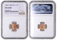 Victoria (1837-1901), Third-Farthing, 1866 (S 3960). Lustrous with a red hue, mint state [Graded by NGC as MS 66 Red...