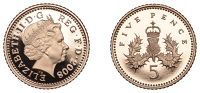 Elizabeth II (1952-2022), Decimal issues, Proof Five Pence, 2008, Rank-Broadley type, in gold, edge grained,...