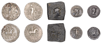 Indo-Scythians, Azes II (c. 35 BC - 5 AD), Tetradrachm, the king on horseback right, monogram before, rev. female...