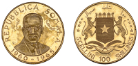 Somalia, Somali Republic, Proof 100 Shillings, 1965, 5th Anniversary of Independence, Unoaerre mint, 14.03g/6h (KM...