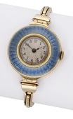Swiss. A lady’s gold and enamel wristwatch, circa 1920.
Movement: manual winding, 15 jewels, no. 34976.
Dial:...