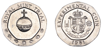 Elizabeth II (1952-2022), Decimal issues, Trial 25 Pence, 1981, in cupro-nickel, crowned arms flanked by Tower and...