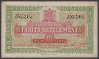 Government of the Straits Settlements, 10 Cents, 14 October 1919, serial number G/29 85305, Pountney signature,...