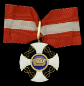 Italy, Kingdom, Order of the Crown of Italy, Commander’s neck badge, 50mm, gilt and enamel, unmarked, with neck...