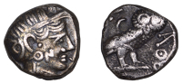 South Arabia, Saba, Drachm, c. late 3rd Century BC, imitating Athens, helmeted head of Athena right, retrograde...