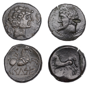Kings of Numidia and Mauritania, Massinissa or Micipsa, AE Unit, c. 203-118, laureate head left, rev. horse...