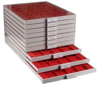 Lindner stacking trays (10), to house coins of various sizes [Lot]. Very fine	 £10-£20