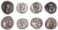 Severus Alexander (222-235), Denarius, 227, laureate and draped bust right, rev. Pax, draped, running left, holding...