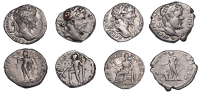 Septimius Severus (193-211), Denarius, 197-8, laureate head right, rev. Pax, draped, seated left, holding branch in...