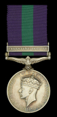 A fine post-war ‘Palestine Operations’ General Service Medal awarded to Master Pilot B. N. Edwards, Royal Air...