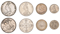 Victoria, Crown, 1889, Double-Florin, 1889, Florin, 1899, Shilling, 1887 (ESC 2589, 2701, 2969, 3137; S 3921, 3923,...