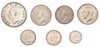 George V, Halfcrown, 1915, Florin, 1935, Shilling, 1932 (S 4011, 4038, 4039); George VI, Crown, 1937, Halfcrown,...