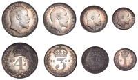 Edward VII (1901-1910), Maundy Set, 1908 (ESC 3614; S 3985) [4]. Toned, good extremely fine; in original black case...