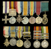 An unattributed group of seven miniature dress medals
Military Cross, G.V.R.; Queen’s South Africa 1899-1902, 4...