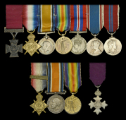 An unattributed group of seven miniature dress medals
Victoria Cross; 1914-15 Star; British War and Victory Medals;...