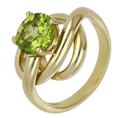 An 18ct gold peridot ring by Ingeborg Bratman, 2005, the circular-cut peridot in an openwork spiral surround,...