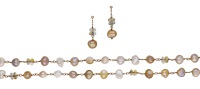 A freshwater cultured pearl and aquamarine necklace and earrings by Ingeborg Bratman, the freshwater cultured pearls...