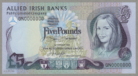 Allied Irish Banks Limited, proof for £5 mounted on board, 1 January 1982, serial number QN 0000000, Patrick...