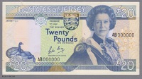 States of Jersey, an obverse and reverse printer’s composite essay on card for a proposed issue of £20, dated...