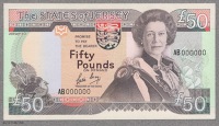 States of Jersey, an obverse and reverse printer’s composite essay on card for a proposed issue of £50, dated...
