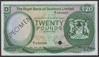 Royal Bank of Scotland Limited, colour trial £20, ND (1972), serial number A/1 000000, specimen number 19, Burke...