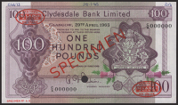 Clydesdale Bank Limited, specimen £100, 29 April 1965, serial number C/A 000000, specimen number 40, Fairbairn...