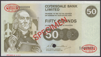 Clydesdale Bank Limited, specimen £50, 1 September 1981, serial number D/A 000000, specimen number 025, Macmillan...