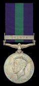 The regimentally rare G.S.M. ‘Malaya’ casualty medal awarded to Trooper B. Watson, 1st Battalion, Wiltshire...