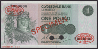 Clydesdale Bank Limited, specimen £1, 6 January 1975, serial number D/Y 000000, specimen number 002, Fairbairn...