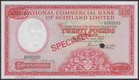 National Commercial Bank of Scotland, specimen £20, 1 June 1967, serial number A000000, specimen number 093,...