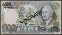 Allied Irish Banks, specimen £100, 1 December 1988, serial number TN000000, specimen number 018, Scanlan signature,...